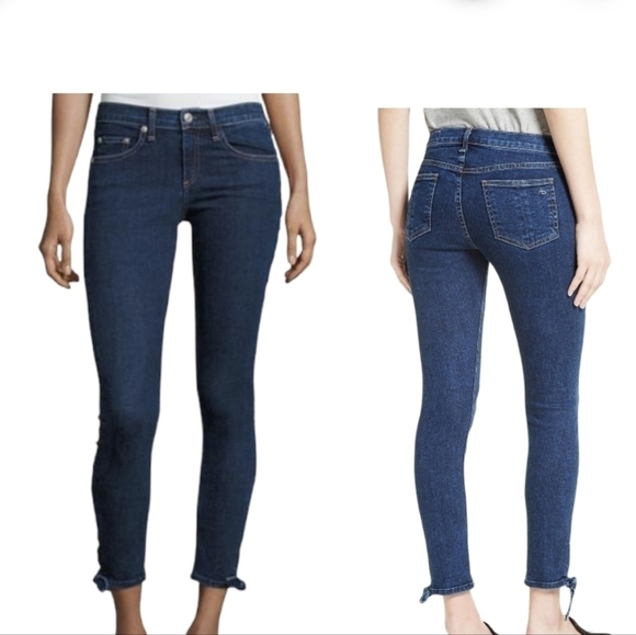 Rag & Bone Blue Mid Rise Tie Hem Skinny Jeans Size 28 - Picture 1 of 1